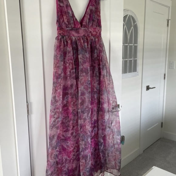 Garden Romance Magenta Floral Print Organza Maxi Dress Size Large NWT - Picture 4 of 13
